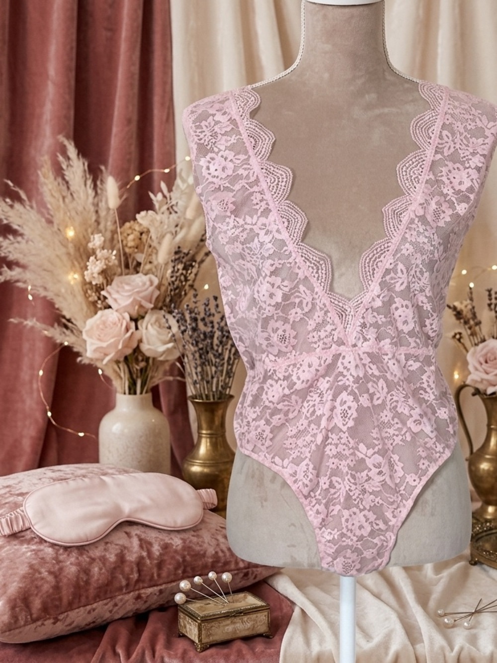 Victoria's Secret Blush Pink Floral Lace Teddy Lingerie XL